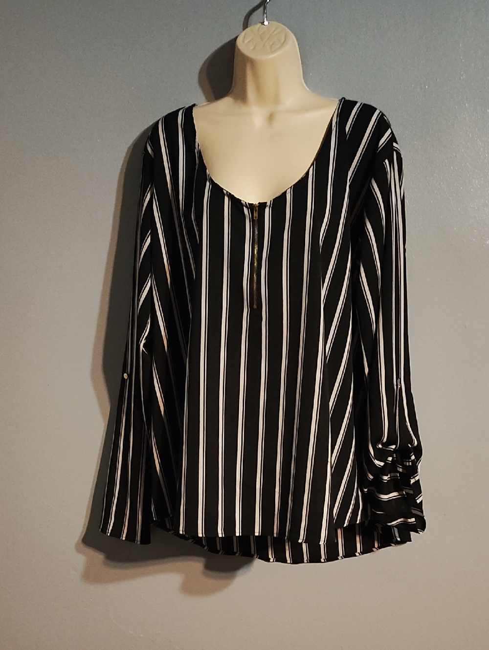 Soho Girl Plus Black & White Striped Round-Neck Long Sleeve Top